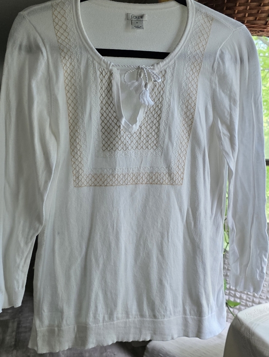 J. Crew Tops - J.CREW White Cotton Tunic with Embroidered Bib
